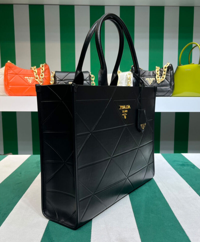 Prada Large Leather Prada Symbole Bag With Topstitching 1BA377 Black